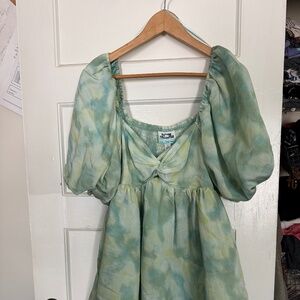 Twist Front Puff Sleeve Dress